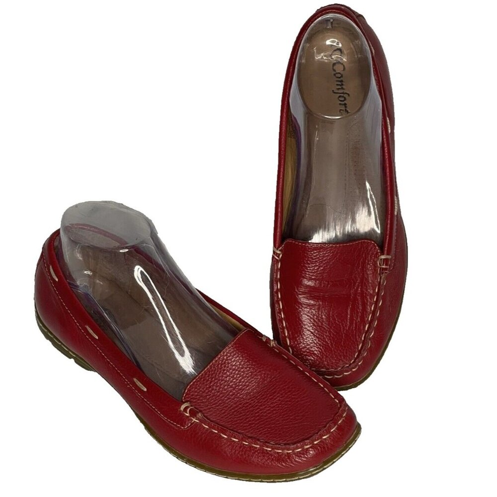 I Love Comfort Maddy W Sz 9/41.5 EU Red Leather Padded Driving Moccasins Loafers